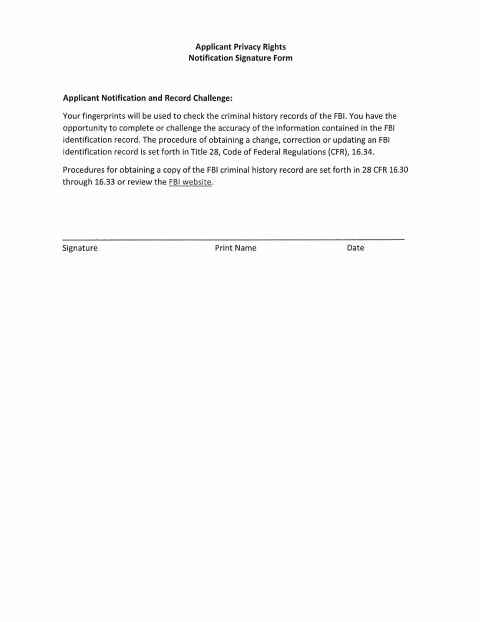 First page of the Fingerprinting Consent
