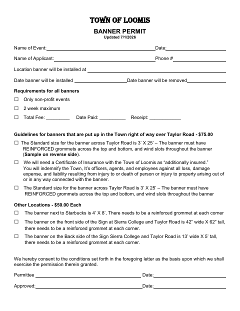 First page of the Banner Permit