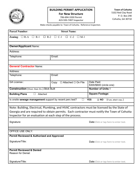 First page of the General Construction Permit Application