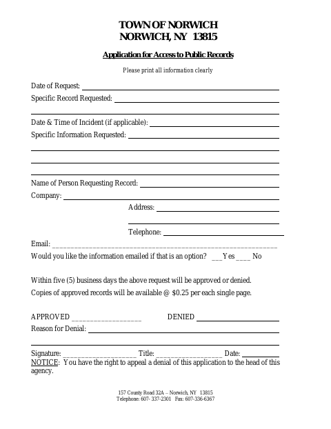 First page of the Application for Access to Public Records
