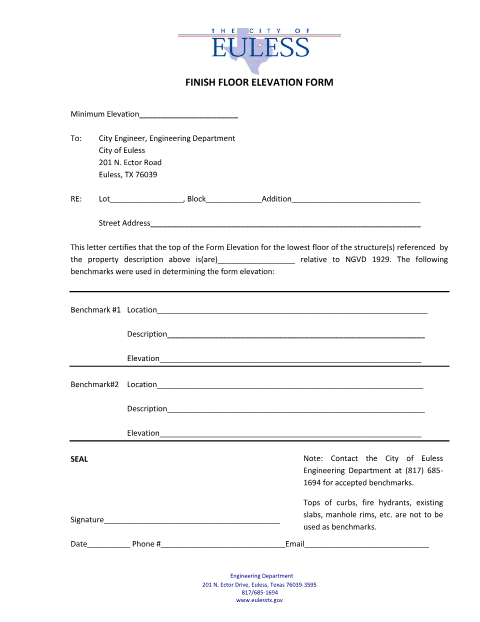 First page of the Finished Floor Elevation Form