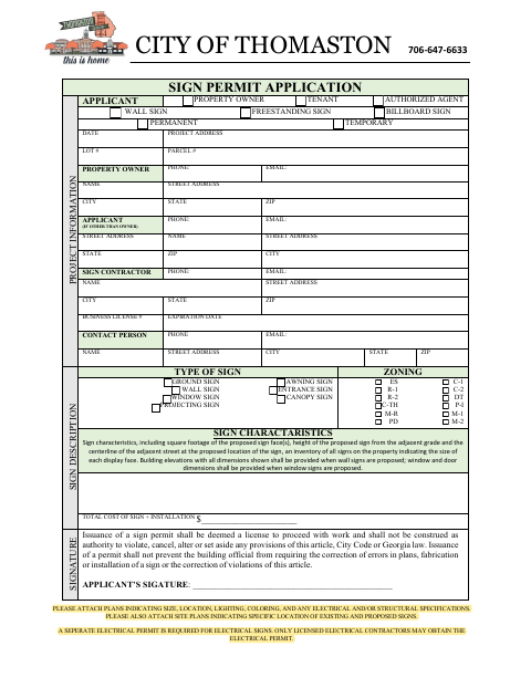 First page of the Sign Permit Application
