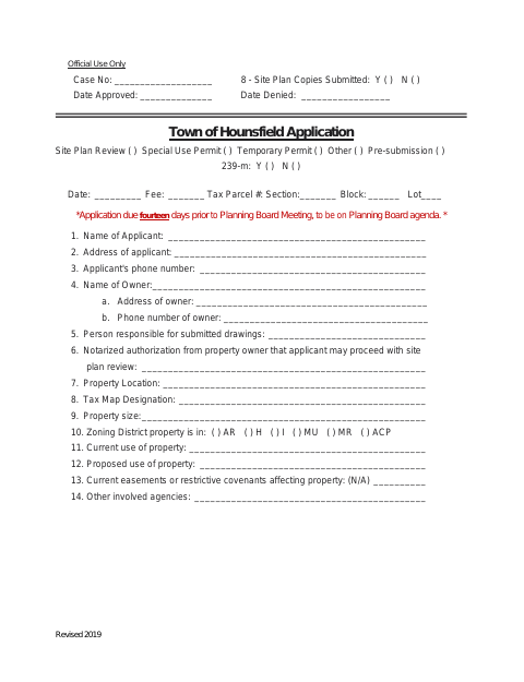 First page of the Site Plan Review Application