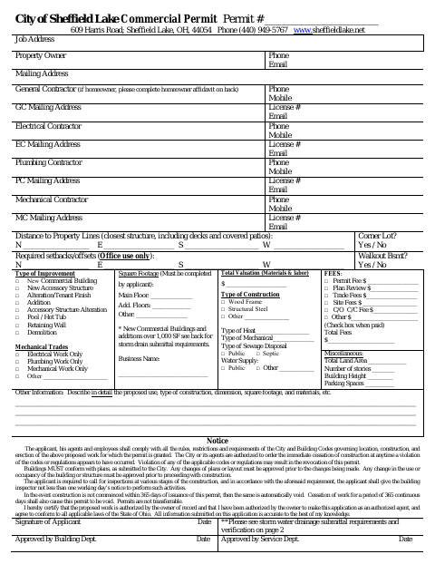 First page of the Commercial Permit Application