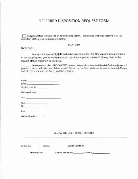 First page of the Deferred Disposition Request Form
