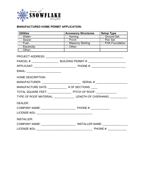 First page of the Manufactured Home Permit Application