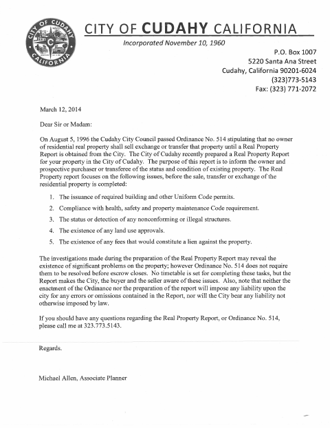 First page of the Pre-Sale Inspection Application
