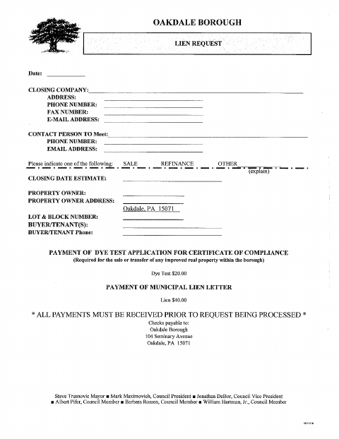 First page of the Lien Request Form
