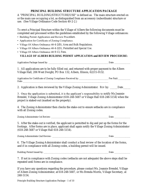 First page of the Principal Building Structure Application Package