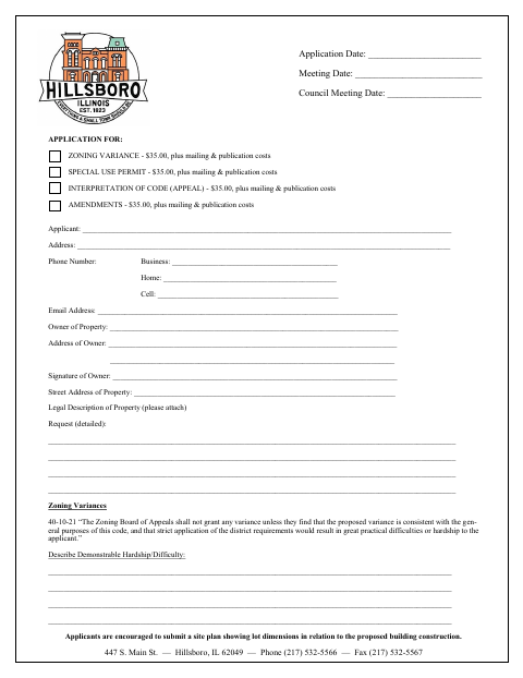First page of the Zoning Request Form