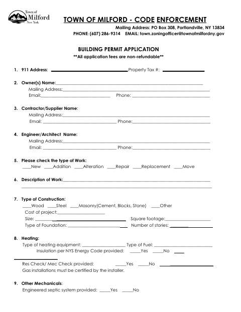First page of the Building Permit Application