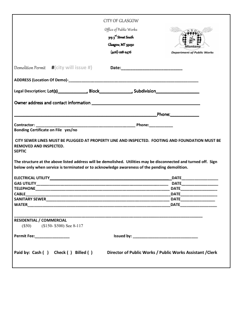 First page of the Demolition Permit