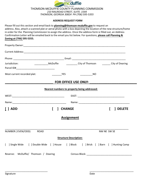First page of the Address Request Form