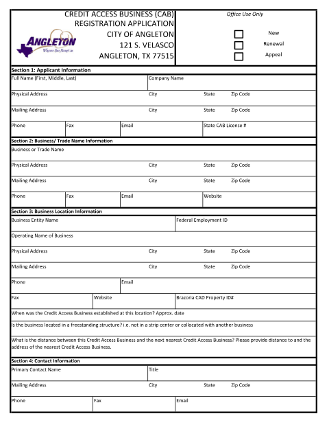 First page of the Credit Access Business Registration Application