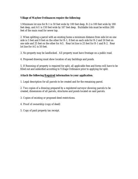 First page of the Application for Division of Land