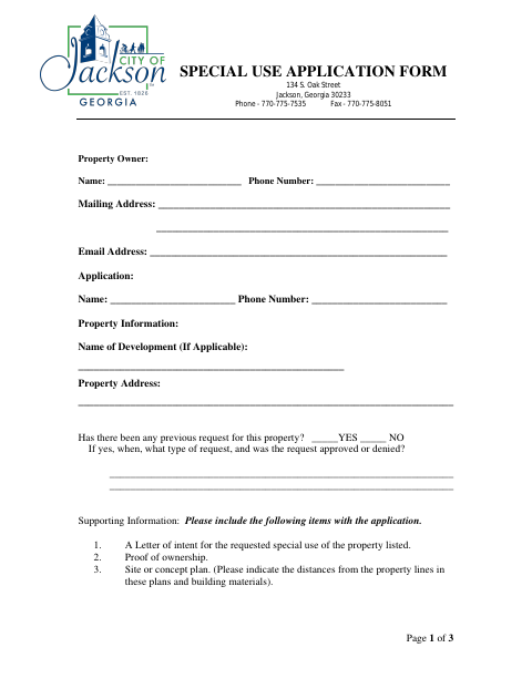 First page of the Special Use Application