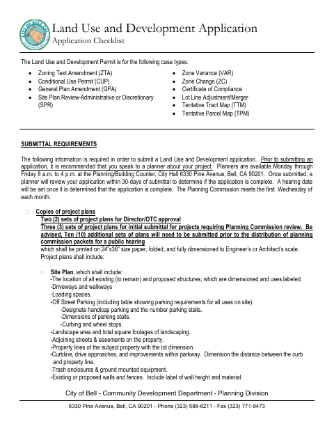 First page of the Land Use and Development Application