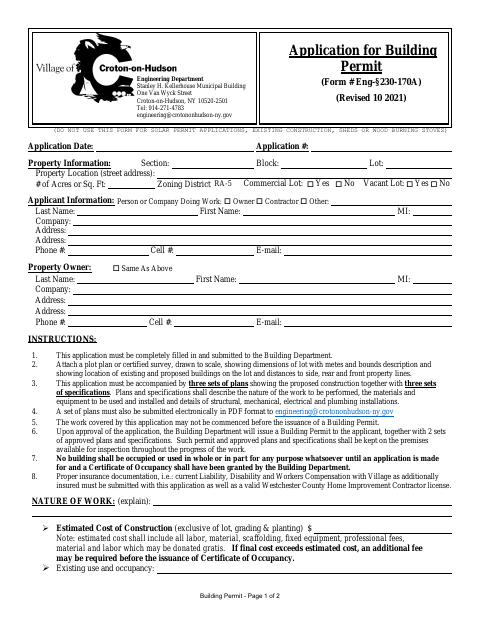 First page of the Application for Building Permit