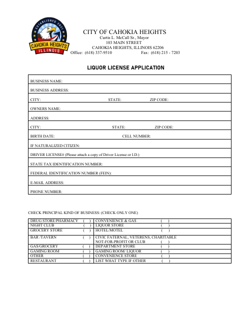 First page of the Liquor License Application