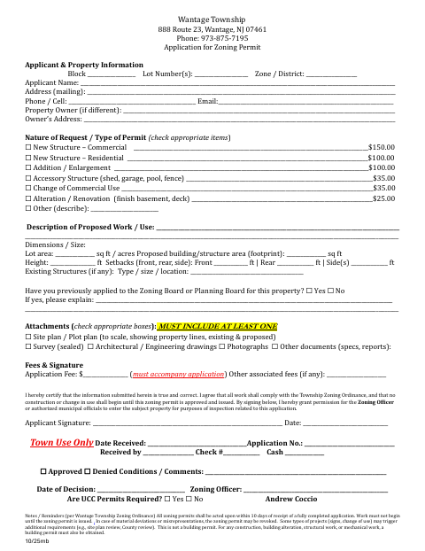 First page of the Application for Zoning Permit