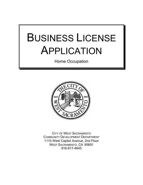 First page of the Home Occupation Business License Application