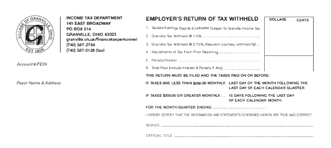 First page of the Employer's Return of Tax Withheld