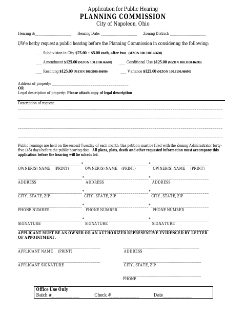 First page of the Application for Public Hearing