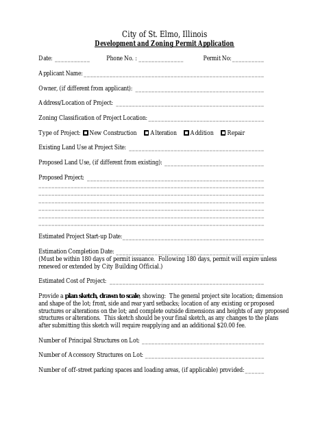 First page of the Development and Zoning Permit Application