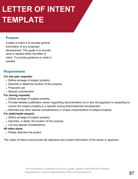 First page of the Letter of Intent Template