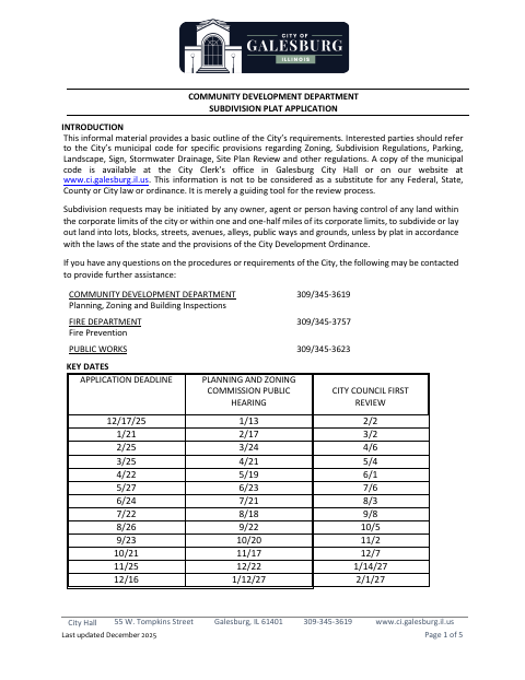 First page of the Subdivision Plat Application