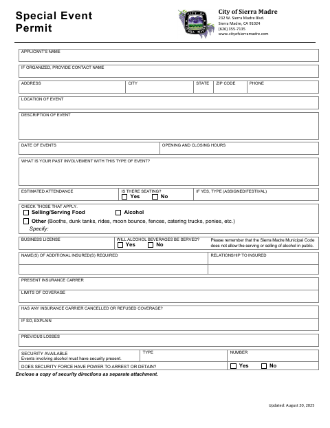 First page of the Special Event Permit