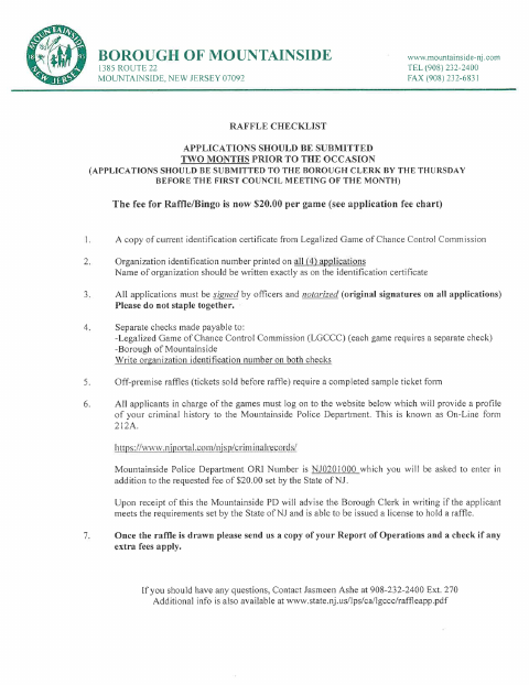 First page of the Application for a Raffles License