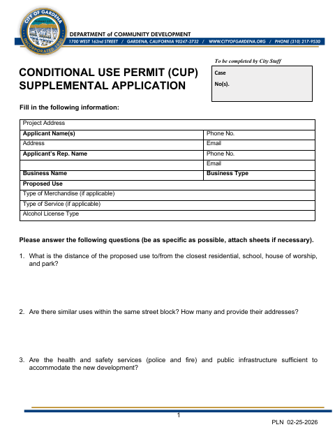 First page of the Conditional Use Permit (CUP) Supplemental Application