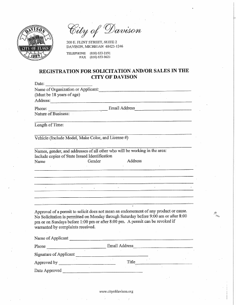 First page of the Solicitation and Sales Permit Application