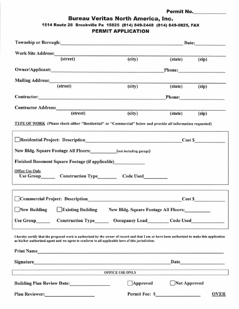 First page of the Uniform Construction Permit Application