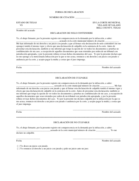 First page of the Plea Form - Spanish