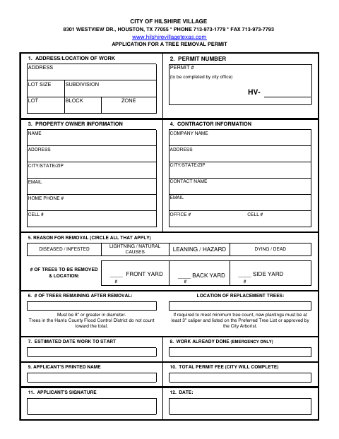 First page of the Application for a Tree Removal Permit