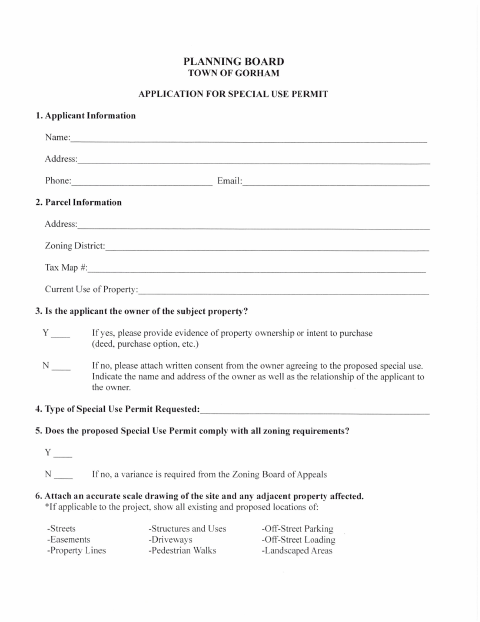 First page of the Special Use Permit Application