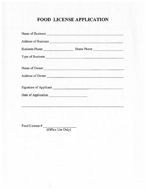 First page of the Food License Application