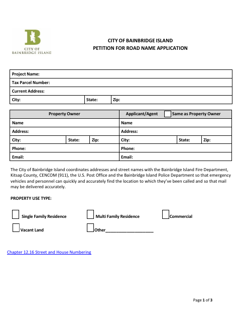 First page of the Petition for Road Name Application