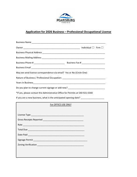 First page of the Business–Professional Occupational License