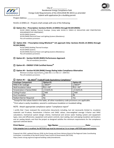 First page of the Residential Energy Compliance Path
