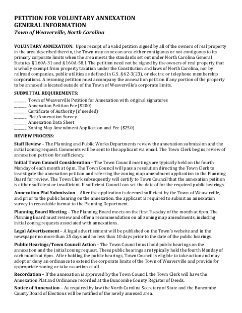 First page of the Petition for Voluntary Annexation