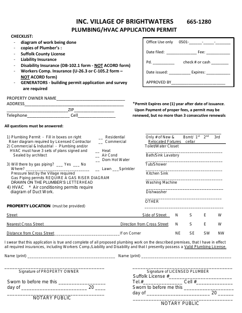 First page of the Plumbing/HVAC Application Permit