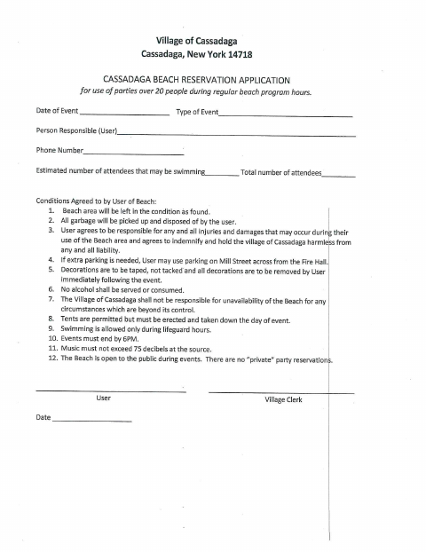 First page of the Beach Reservation Application