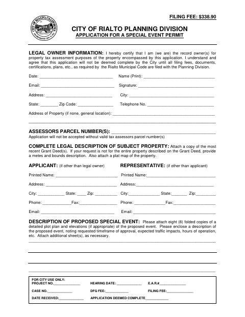 First page of the Application for a Special Event Permit