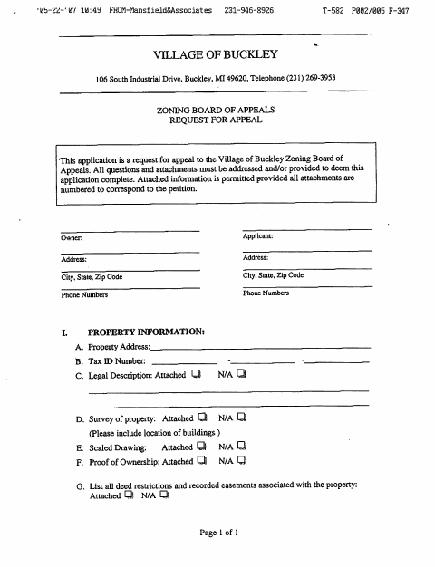 First page of the Zoning Appeal Request