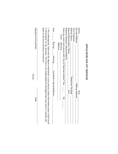 First page of the Application for City Services