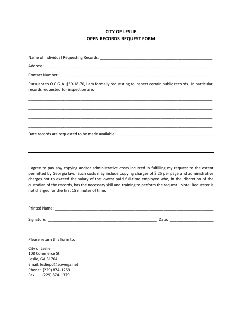 First page of the Open Records Request Form