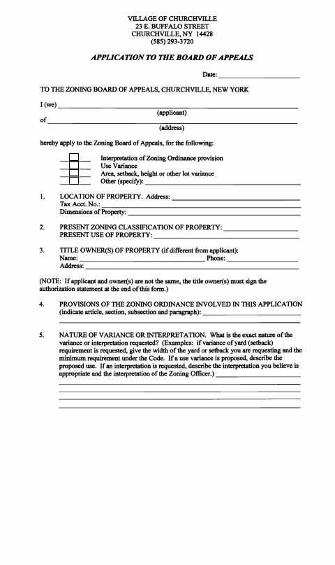 First page of the Application to the Board of Appeals